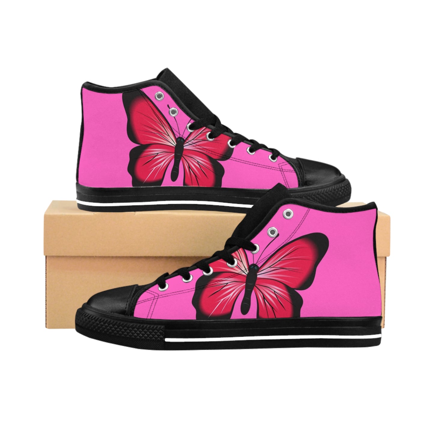 PINK BUTTERFLY WOMEN'S HIGH-TOP SNEAKERS